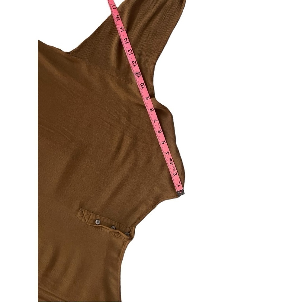 Chestnut brown woven lagenlook quarter sleeve tunic relaxed fit women's medium - Picture 7 of 8